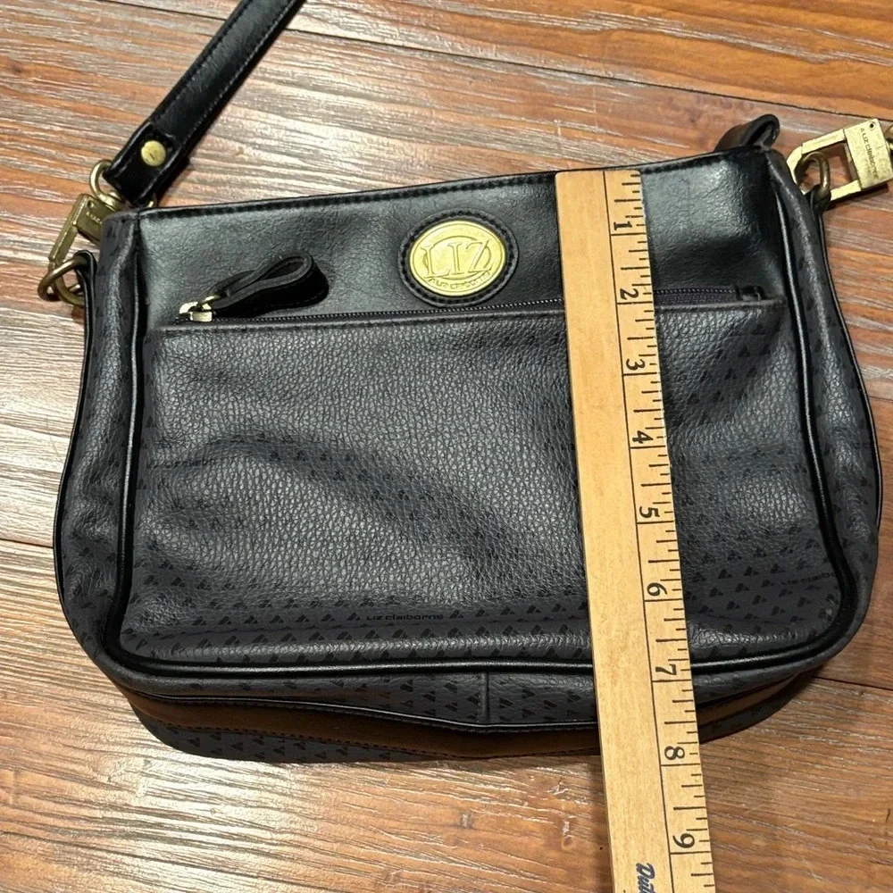 Liz Claiborne Black and Grey Crossbody Bag with Brass Accents